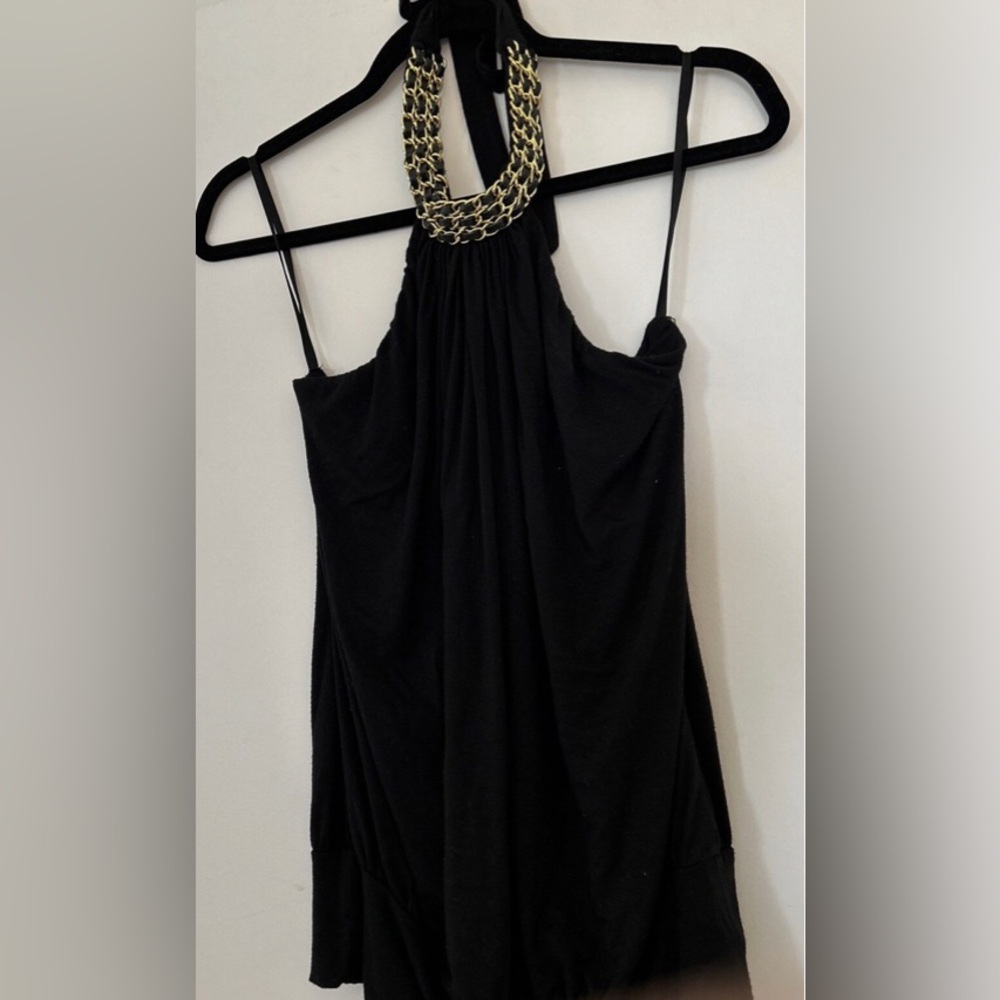 Elegant SKY Chocolate Brown Halter with Gold Chain Detail